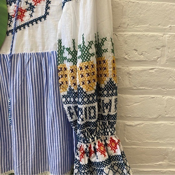 Farm Rio || Pineapple Beach Embroidered Maxi Dress Tiered A-Line‎ Small NWT - Picture 4 of 11